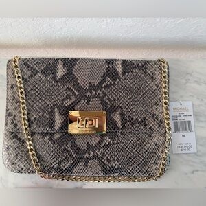 New with Tag Michael Kors Black and Gray Snake Print Leather Shoulder Bag